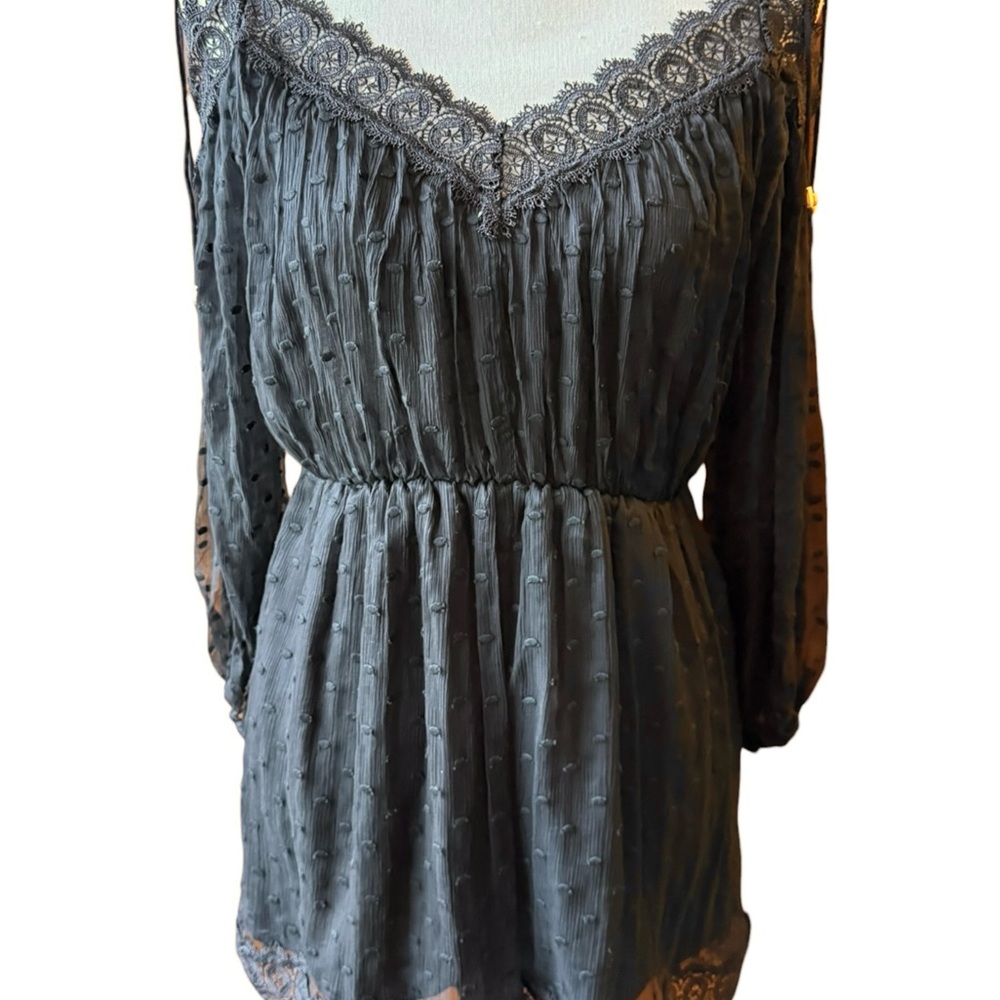 Zimmermann Black Silk Lace Trim Romper V Neck Long Sleeve Size 1 Small - Picture 6 of 13
